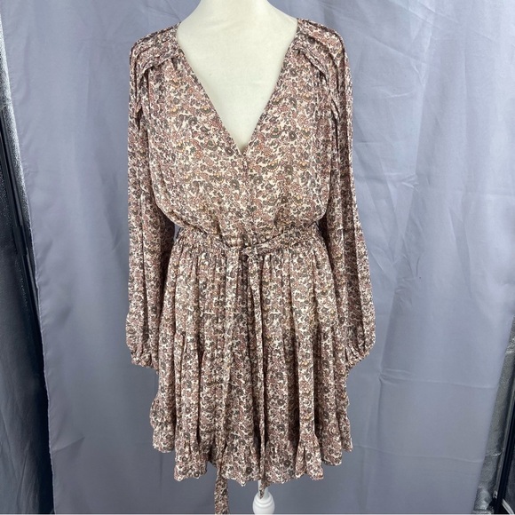 O.p.t. Lea Long Sleeve Tiered Ditsy Floral Mini Dress Size Small - Picture 3 of 11